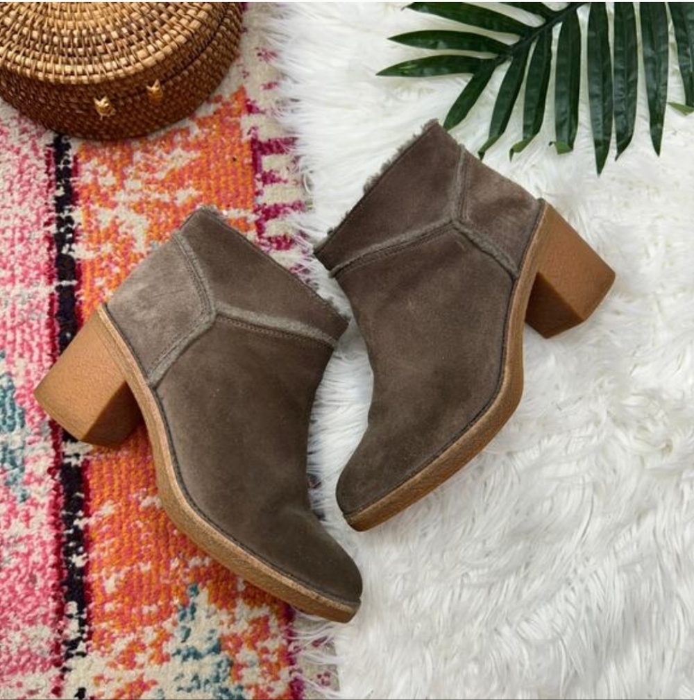 UGG Brown Taupe Block Heeled Suede Kasen Ankle Boots Booties 7